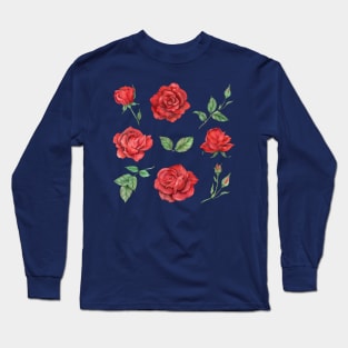 Red Roses Hand Drawn Collection Long Sleeve T-Shirt